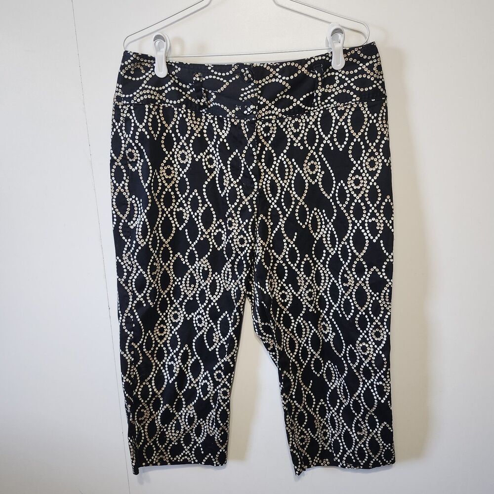 Bamboo Trader Ankle Pants Capri’s Women’s Size 14P Black Dotted Geometric